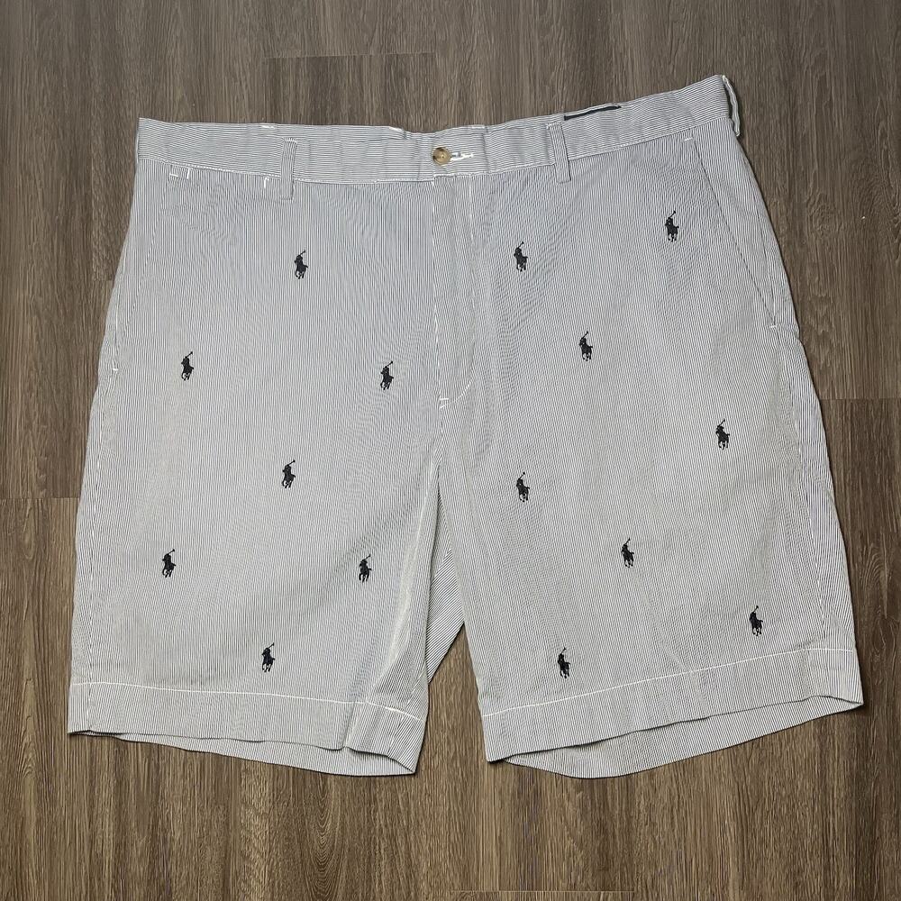 Polo Ralph Lauren Multi Pony Shorts Men's 40 Blue White Stripe Classic Fit EUC